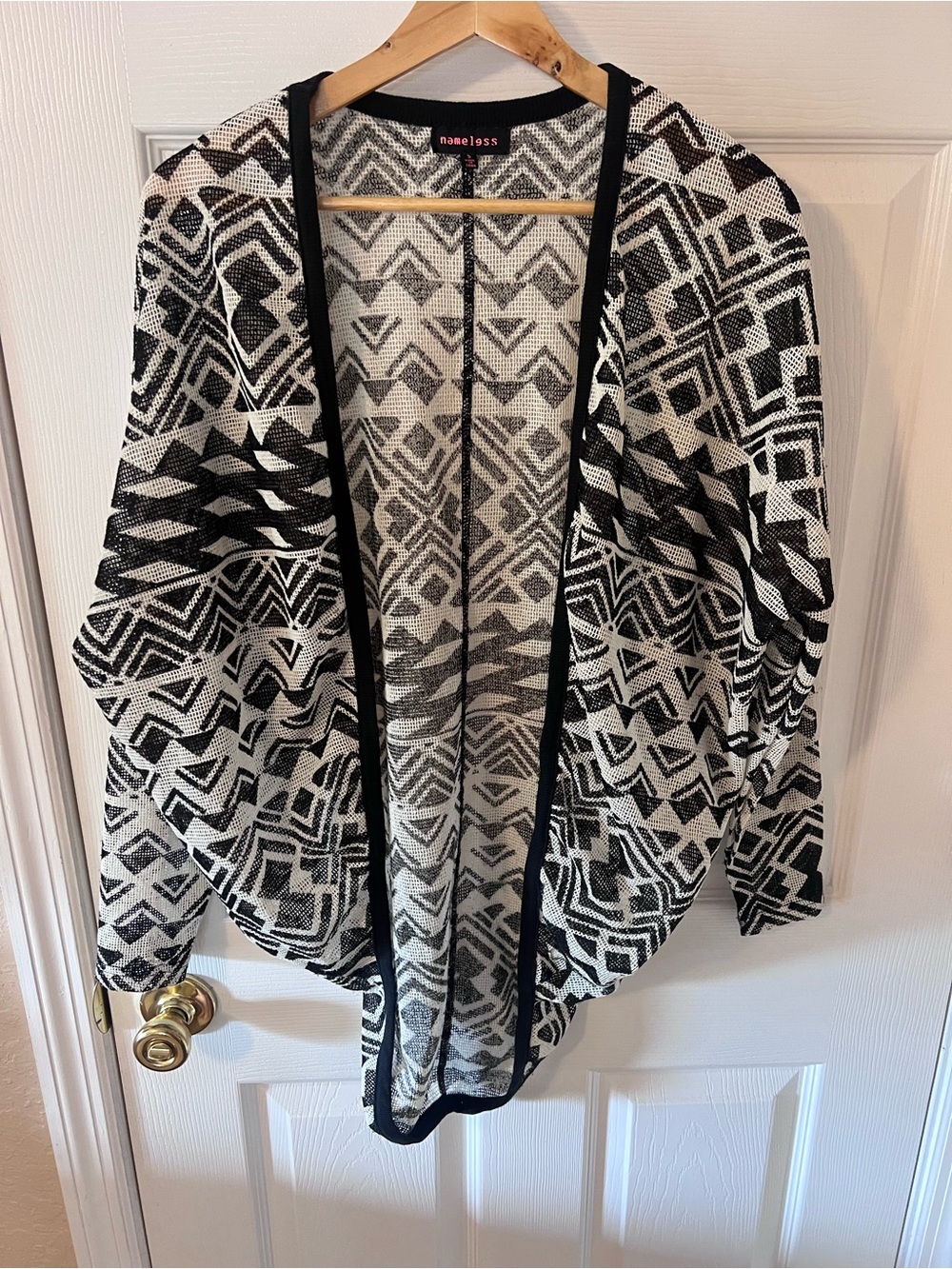 Black & White Geometric Open-Front Cardigan Vacation Resort Wear School